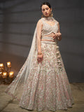 Multi Sequins Heavy Zarkan Net Embroidered Semi-Stitched Bridal Lehenga choli  women's fashion mart