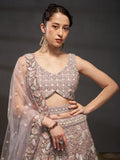 Multi Sequins Heavy Zarkan Net Embroidered Semi-Stitched Bridal Lehenga choli  women's fashion mart