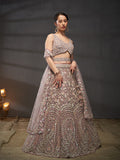 Multi Sequins Heavy Zarkan Net Embroidered Semi-Stitched Bridal Lehenga choli  women's fashion mart