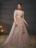 Multi Sequins Heavy Zarkan Net Embroidered Semi-Stitched Bridal Lehenga choli  women's fashion mart