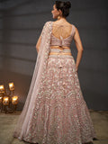 Multi Sequins Heavy Zarkan Net Embroidered Semi-Stitched Bridal Lehenga choli  women's fashion mart