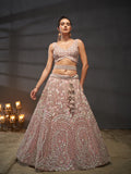 Multi Sequins Heavy Zarkan Net Embroidered Semi-Stitched Bridal Lehenga choli  women's fashion mart