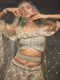 Multi Sequins Heavy Zarkan Net Embroidered Semi-Stitched Bridal Lehenga choli  women's fashion mart