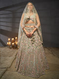 Multi Sequins Heavy Zarkan Net Embroidered Semi-Stitched Bridal Lehenga choli  women's fashion mart