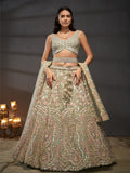 Multi Sequins Heavy Zarkan Net Embroidered Semi-Stitched Bridal Lehenga choli  women's fashion mart
