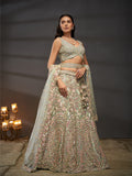 Multi Sequins Heavy Zarkan Net Embroidered Semi-Stitched Bridal Lehenga choli  women's fashion mart
