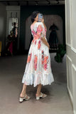 White Floral Printed Georgette Dress - women's fashion mart