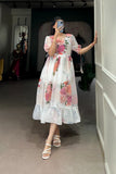 White Floral Printed Georgette Dress - women's fashion mart