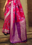 Princess Pink Woven Satin Silk Banarasi Saree With Brocade Blouse