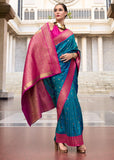 Coral Blue Woven Banarasi Silk Saree