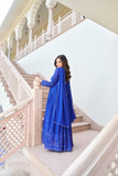 Royal Blue Embroidered Work Gown With Dupatta Set - women's fashion mart