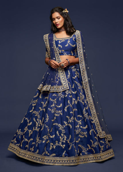 Princess Blue Georgette Embroidered Lehenga With Net Dupatta