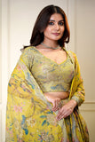 Luminous Lime Yellow Floral Printed Embellished Lehenga Choli - women's fashion mart