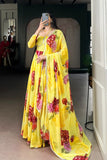 Premium Chiffon Floral Print Gown With Lace Detailing And Matching Dupatta