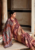 Wine Maroon Woven Banarasi Printed Soft Silk Saree