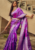 Charming Purple Woven Satin Silk Banarasi Saree With Brocade Blouse