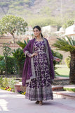 Jacquard With Sequins Embroidered Work Gown & Dupatta Set - women's fashion mart