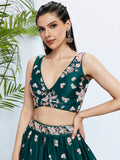Georgette Golden Dull-Bright Sequin,Threaded Embroidered Semi-Stitched Lehenga choli  women's fashion mart
