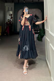 Black Floral Printed Georgette Dress - women's fashion mart