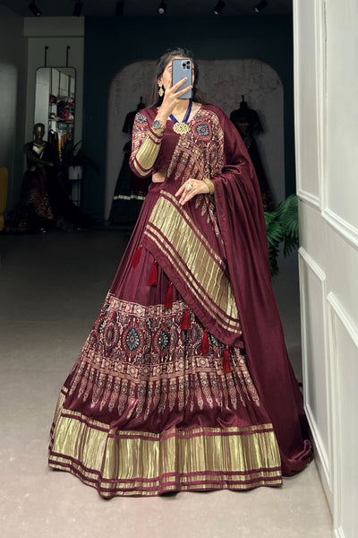 Gaji Silk Lehenga Choli With Digital Print And Lagadi Patta - women's fashion mart