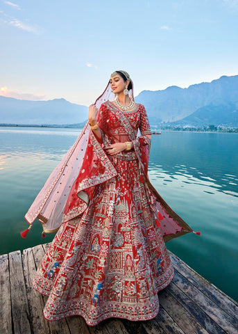 Bridal Red Heavy Embroidered Designer Lehenga