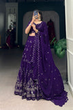 Purple Georgette Sequins And Thread Embroidery Work Wedding Lehenga Choli - women's fashion mart