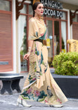 Cream Beige Printed Georgette Saree