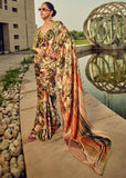 Mehndi Green Satin Crepe Printed Silk Saree