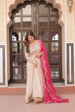 Cosmos Weaving Jacquard Crafted Pearl beads Embroidered Work Gown With Dupatta