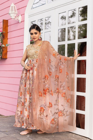 Rich Sequins Embroidered With Printed Designer Gown With Dupatta - women's fashion mart