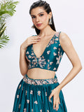 Georgette Golden Dull-Bright Sequin,Threaded Embroidered Semi-Stitched Lehenga choli  women's fashion mart