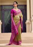 Olive Green Woven Banarasi Silk Saree