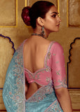 Blue Heavy Embroidered Designer Silk Saree