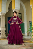 Wine Bloom Elegance The Royal Beaded Designer Gown
