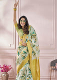 Summer Green Woven Banarasi Cotton Silk Saree With Digital Print