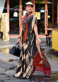 Beige And Black Satin Crepe Printed Silk Saree