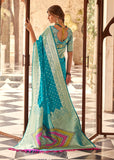 Aruba Blue Woven Banarasi Soft Silk Saree