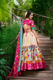 Kalamkari printed lehenga choli dupatta set -Lehenga Choli Pink / Semi Stitched women's fashion mart