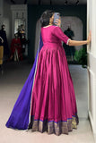 Designer Aura Silk Zari Weaving Gown With Georgette Lace Dupatta