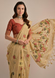 Chiku Beige Woven Cotton Silk Saree