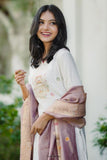 White Jacquard Mina Work Pure Viscose Muslin Cotton Kurta Set -WOMEN FASHION XS women's fashion mart