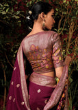 Wine Maroon Woven Banarasi Silk Saree With Brocade Blouse