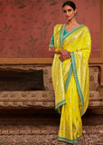 Blazing Yellow Woven Banarasi Designer Silk Saree With Embroidered Blouse