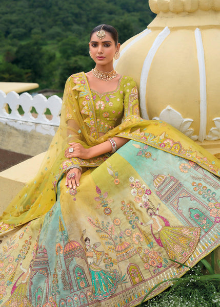 Bright Lime Green Heavy Embroidered Designer Lehenga Set