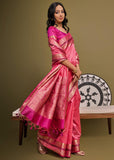Blush Pink Woven Banarasi Soft Silk Saree