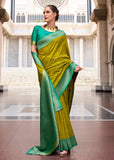 Lime Green Woven Banarasi Silk Saree