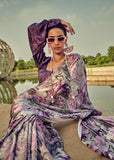 Magic Purple Satin Crepe Printed Silk Saree