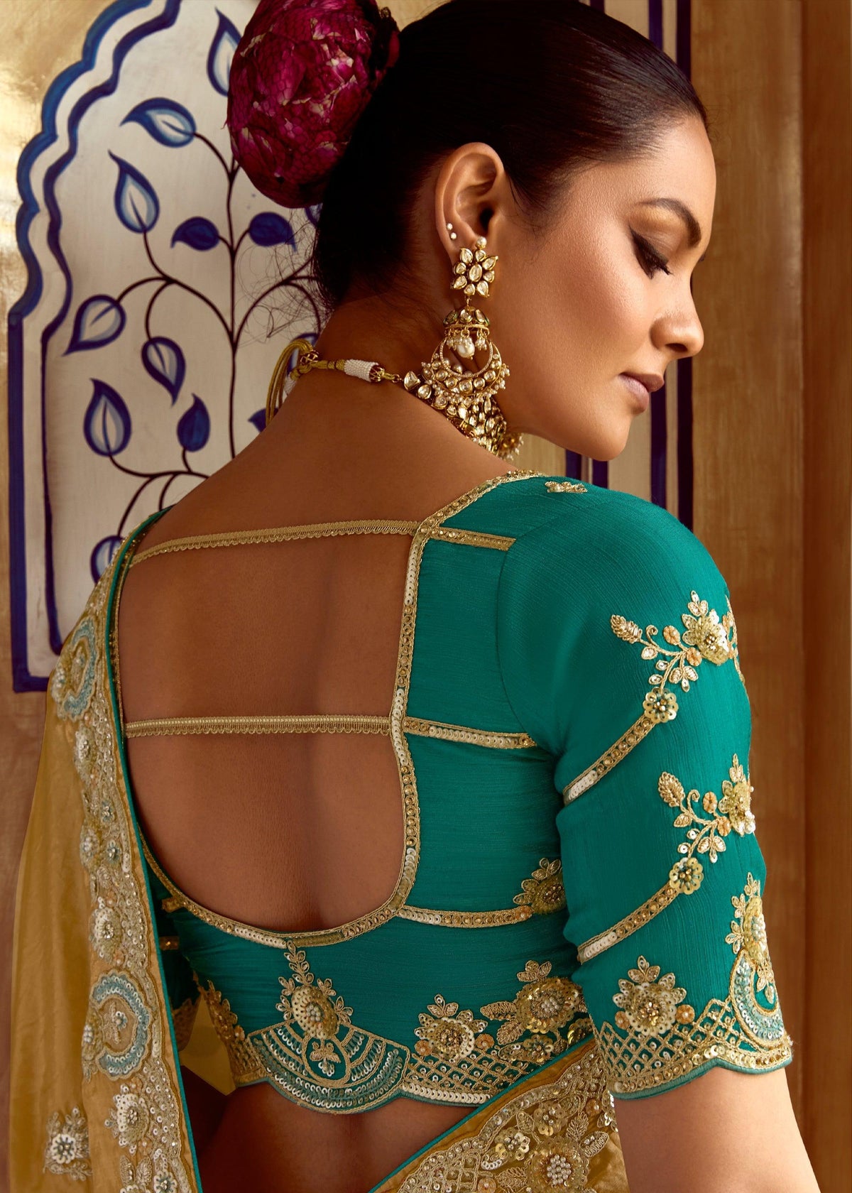 Bright Golden Heavy Embroidered Designer Silk Saree