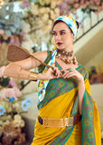 Yolk Yellow Woven Satin Silk Saree