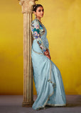 Aquatic Blue Woven Embroidered Chiffon Saree